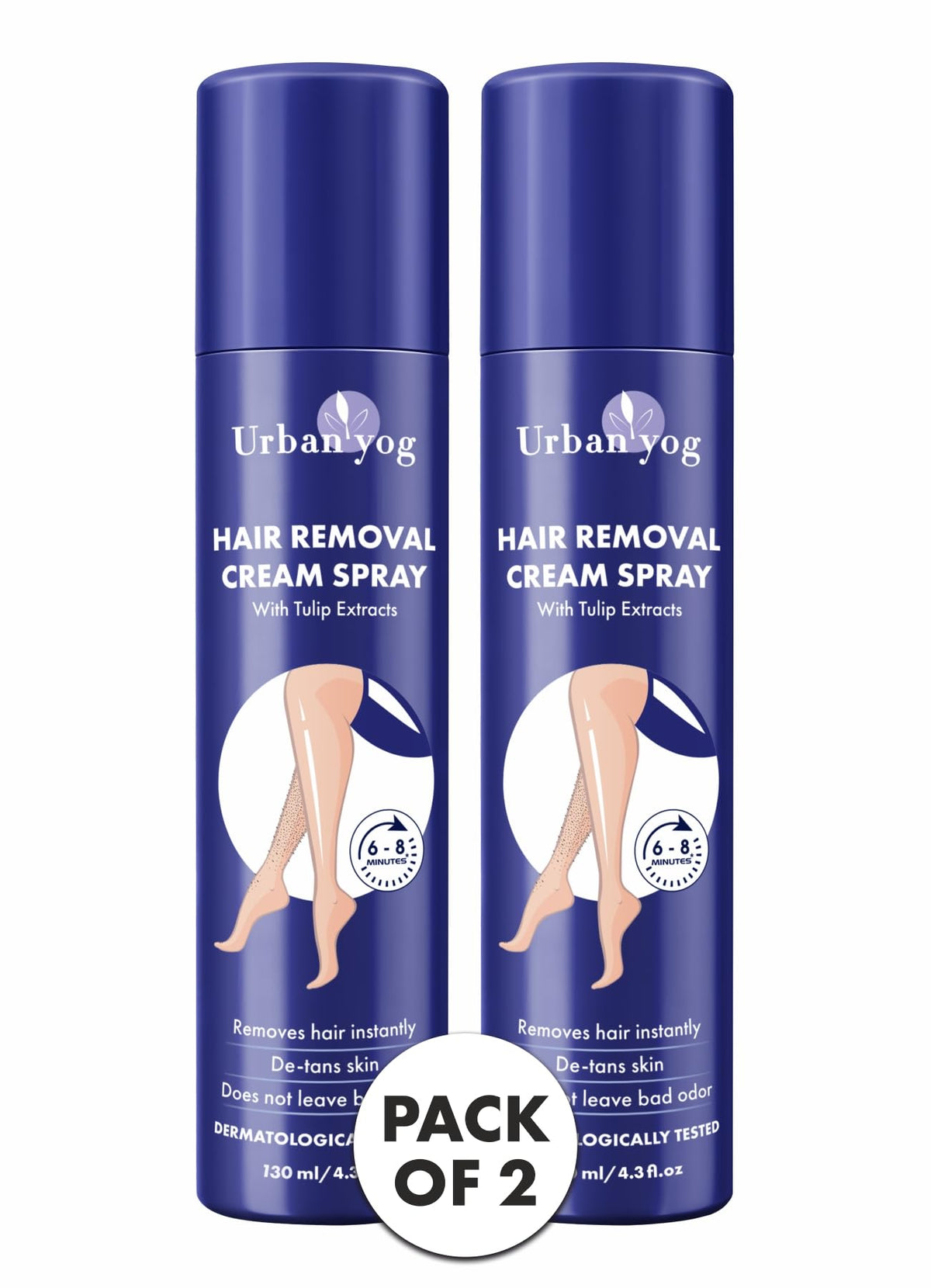 Urban Yog Hair Removal Cream Spray for Women (130 ML * 2 Units) - Painless Body Hair Removal Spray (Leg, Hand, Under Arm etc) (Pack of 2)