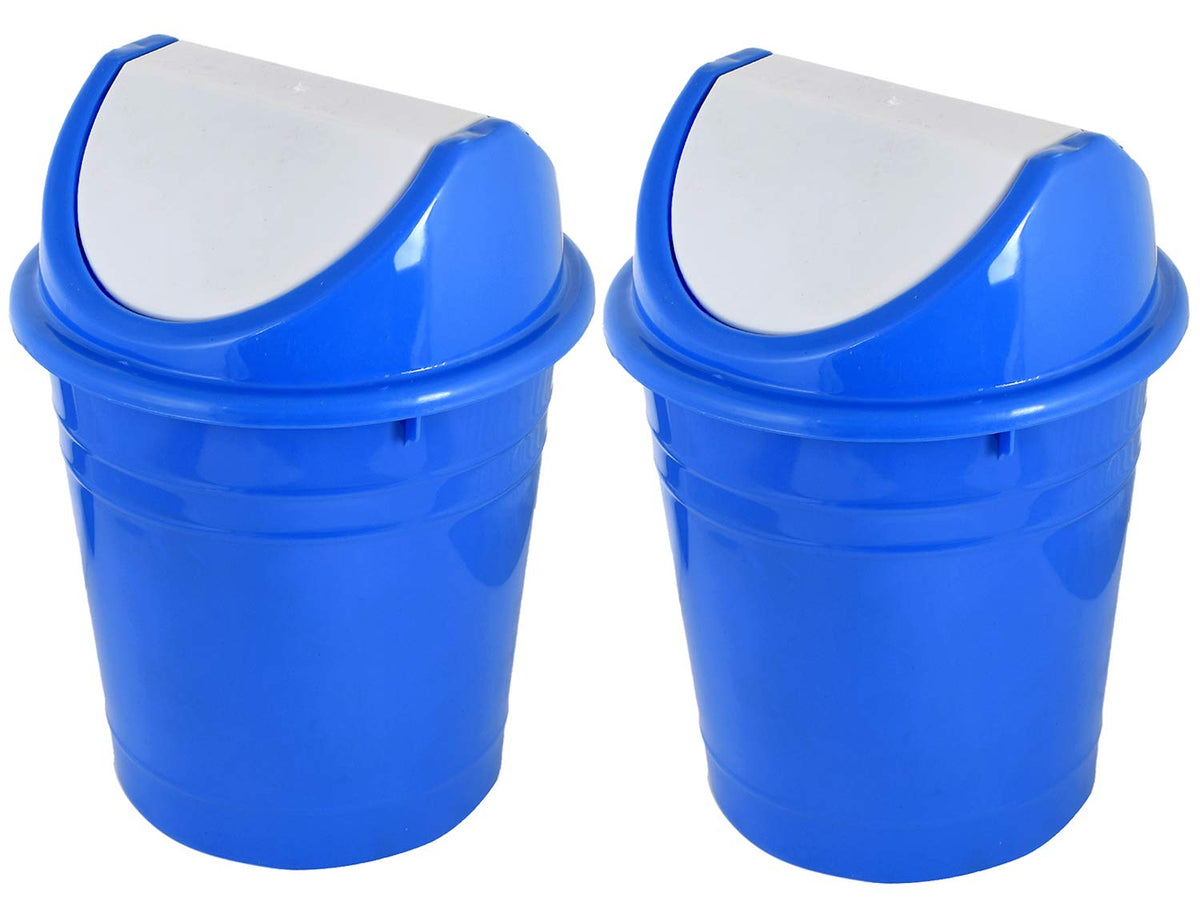 Kuber Industries Plastic 2 Pieces Medium Size Swing Lid Garbage Waste Dustbin for Home, Office, Factory, 10 litres (Blue) -CTKTC43183