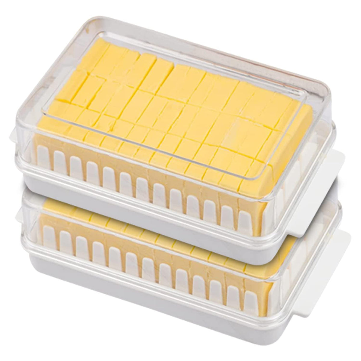 Kuber Industries Butter Box|Plastic Butter Keeper for Refrigerator|Butter Storage Box with Cutting Guide|Butter Dish with Lid for Countertop|Pack of 2 (White)