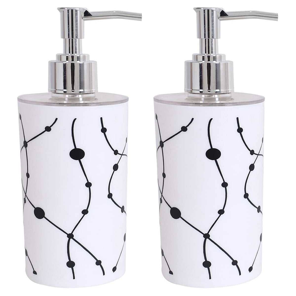 Kuber Industries Liquid Soap Dispenser|Dot Print Plastic Empty Bathroom Sanitizer|Lotion|Shampoo Dispenser Bottle,300 ML,Pack of 2 (White)