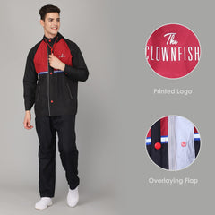THE CLOWNFISH Christopher Men's Waterproof Polyester Double Coating Reversible Raincoat with Hood. Set of Top and Bottom. Printed Plastic Pouch with Rope (Black, XX-Large)