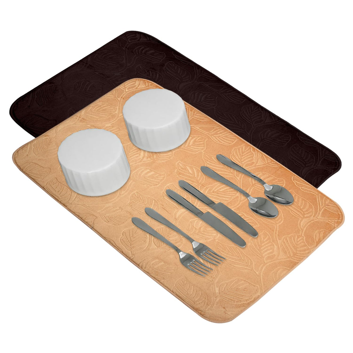 Kuber Industries Dish Dry Mat | Microfiber Self Drying Mat | Kitchen Drying Mat | Water Absorbent Kitchen Mat | Embossed Dish Dry Mat | 38x50 | Pack of 2 | Golden & Brown