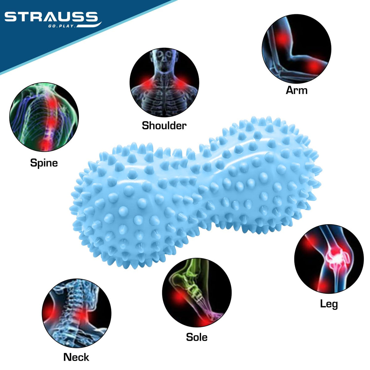 Strauss Massage Lacrosse Ball | Peanut Spiky Massage Ball | Ideal For Massage on Foot, Back, Shoulder | All Over Body Deep Tissue Muscle Therapy For Strength, (Sky Blue)
