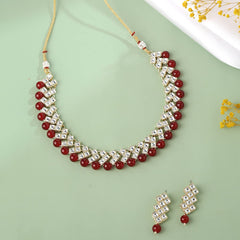 Yellow Chimes Jewellery Set for Women and Girls Traditional Maroon Color Stone Jewellery Set for Wedding Gold Plated Choker Necklace Set | Birthday Gift for girls and women Anniversary Gift for Wife