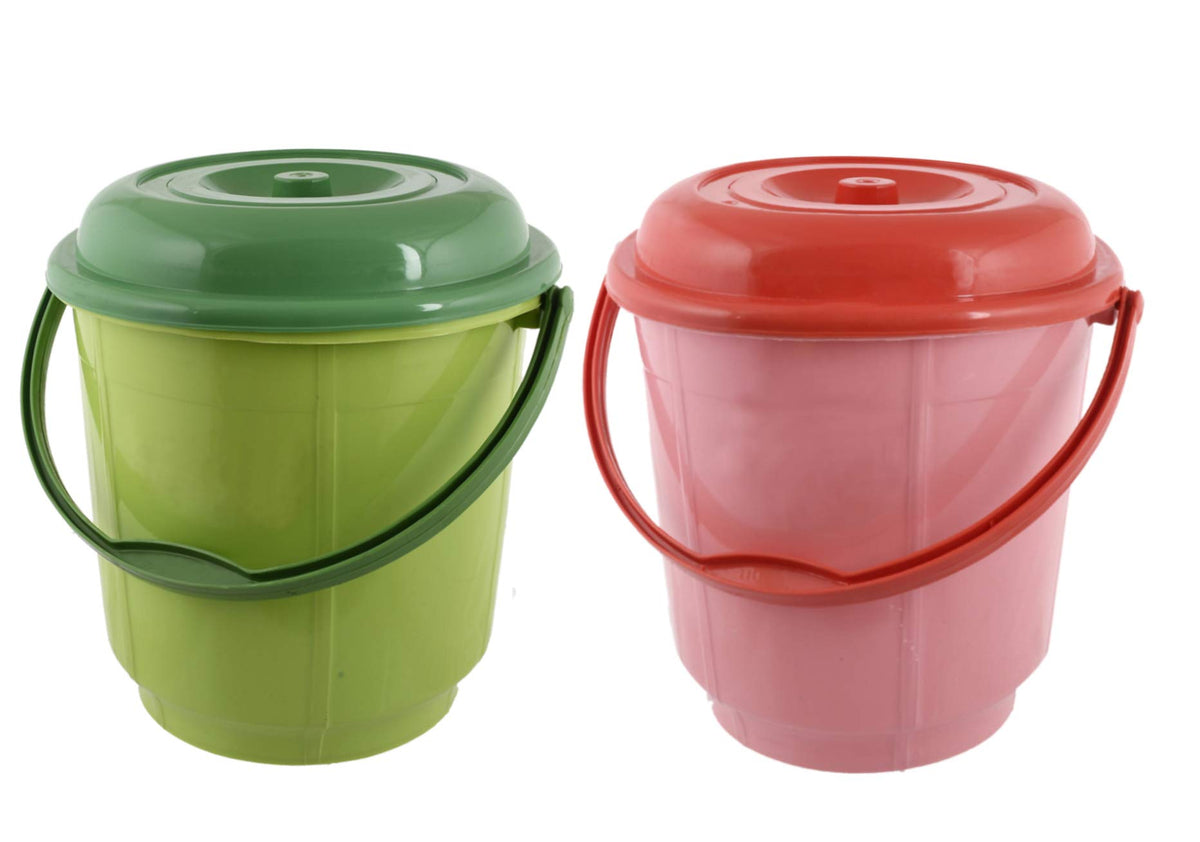 Kuber Industries Unbreakable Virgin Plastic Strong Bathroom Bucket with Lid 18 LTR (Green & Pink)-Pack of 2-KUBMART15263