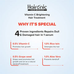 Haironic Vitamin C Hair Brightening Treatment Hair Serum | Control for Dull & Damaged Hair | Hair Fall Control | For Strong, Smooth, Shiny Hair – 100ml (Pack of 2)