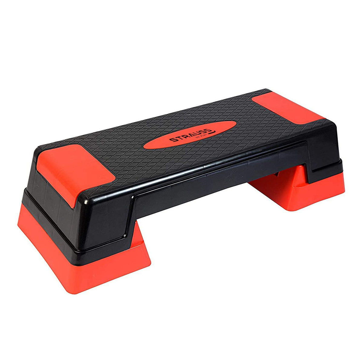 Strauss High Rise Aerobic Stepper | Two Height Level Adjustments - 6 inches and 8 inches | Slip-Resistant & Shock Absorbing Platform for Extra-Durability - Supports Upto 200 KG, (Red)