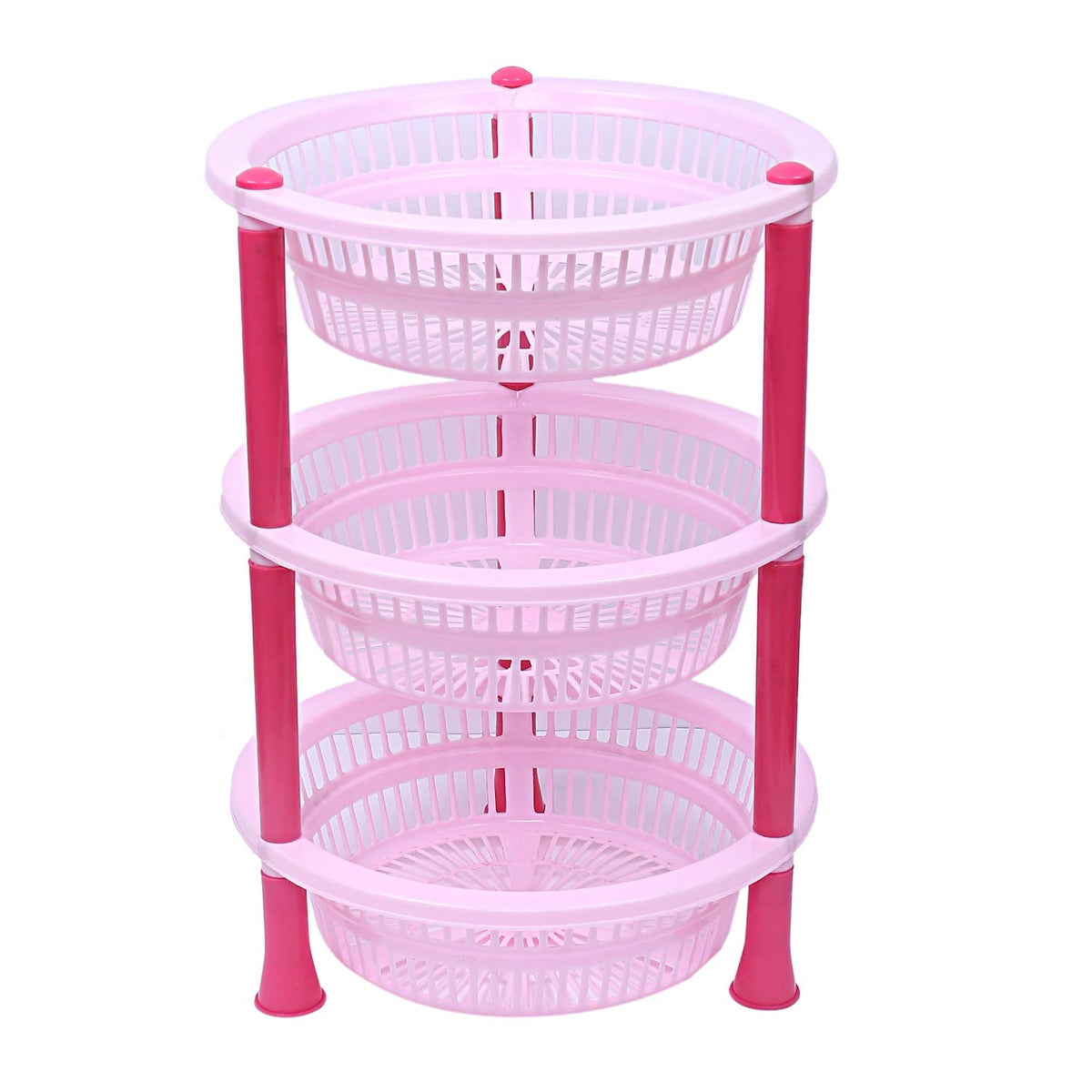 Kuber Industries Plastic 3 Layer Multi-Purpose Kitchen Storage Basket Rack (Pink)-Ctktc25190