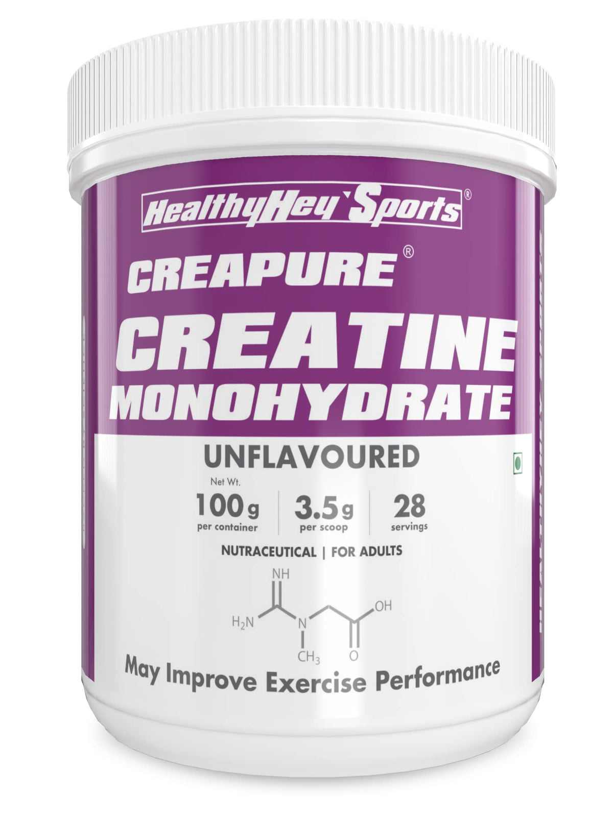 HealthyHey Sports CreaPure Creatine Monohydrate for Muscle Building & Performance - 33 Servings (Unflavoured, 100g)