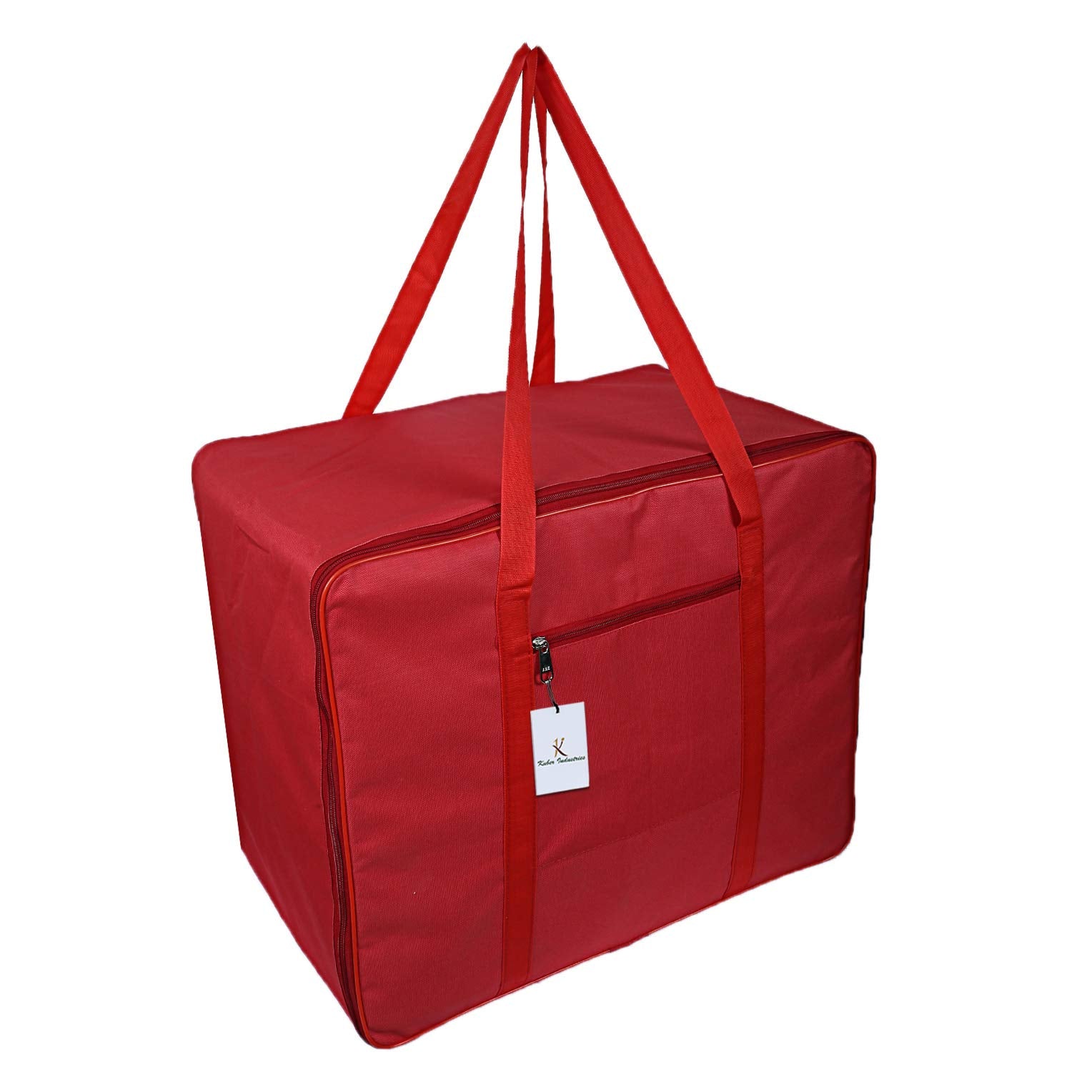 Kuber Industries Rexene Jumbo Moisture Proof Rectangular Underbed Storage Bag with Zipper Closure and Handle (Red)