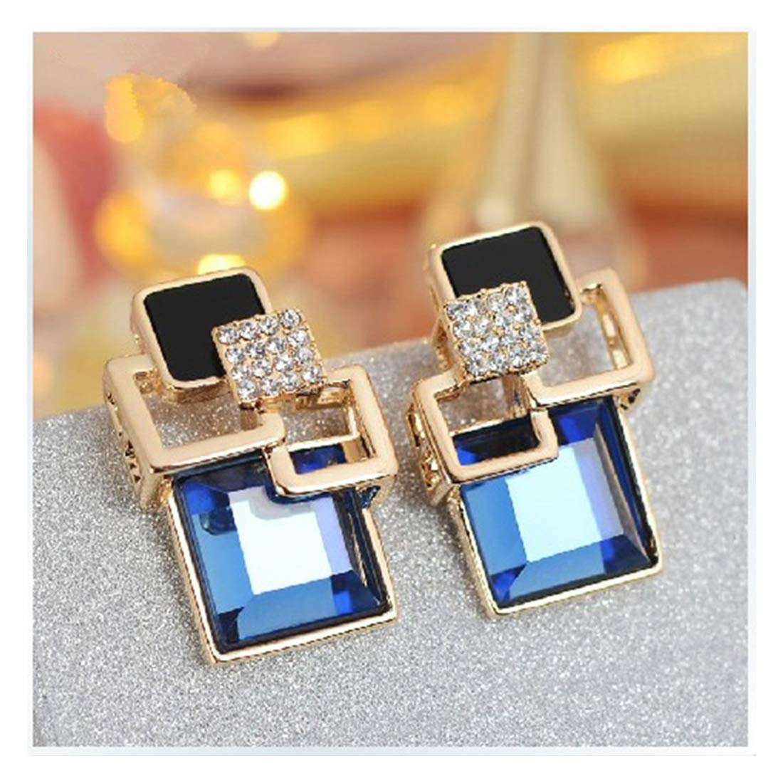 Yellow Chimes Trandy Fine Vintage Long Square Geometric Crystal by Yellow Chimes Gold Plated Drop Earrings for Women (Blue,gold) (YCFJER-275SQR-BL)