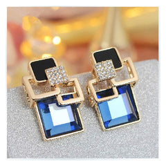 Yellow Chimes Trandy Fine Vintage Long Square Geometric Crystal by Yellow Chimes Gold Plated Drop Earrings for Women (Blue,gold) (YCFJER-275SQR-BL)