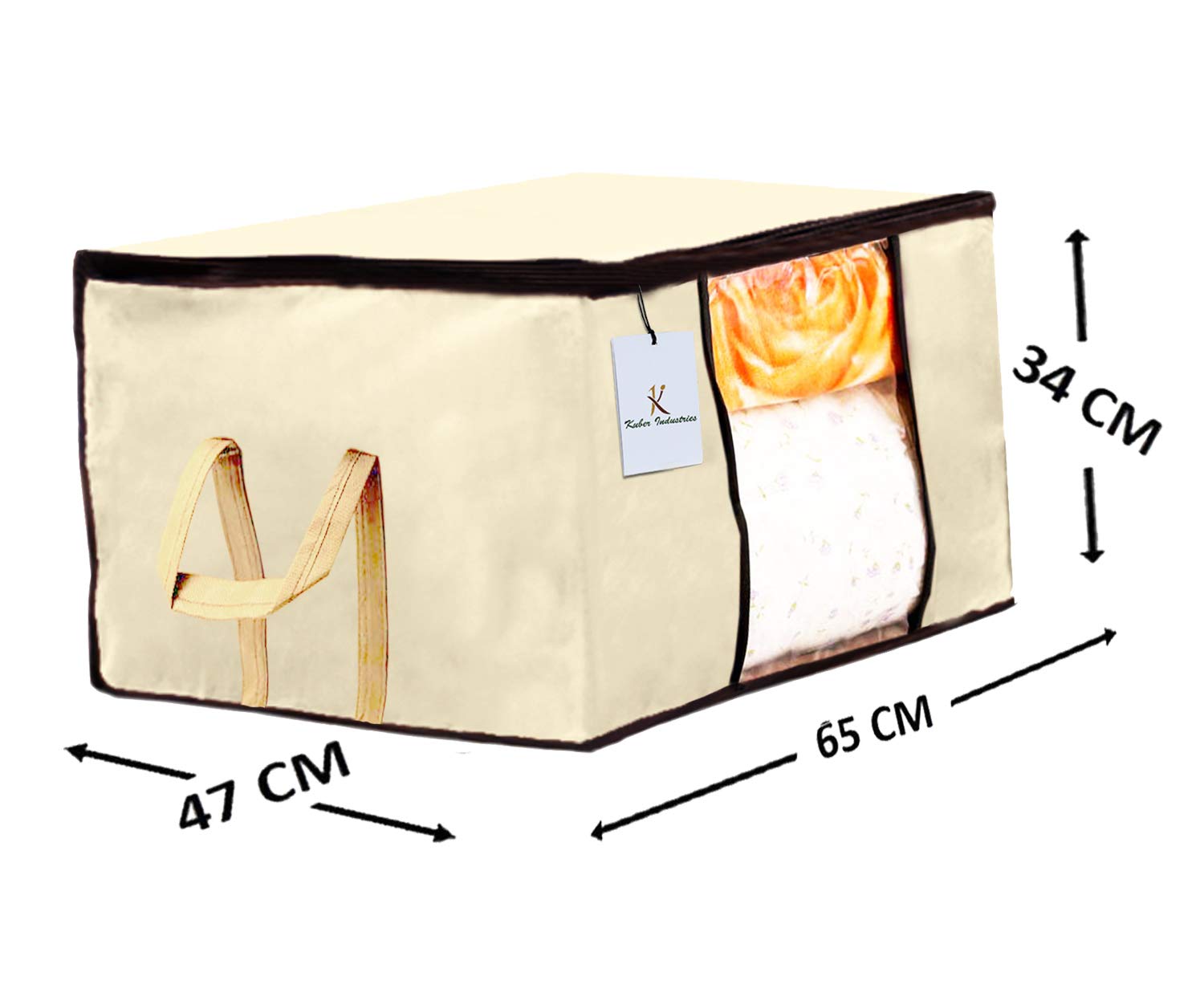 Kuber Industries Underbed Rectangular Blanket Storage|Organizer Bag|Blanket Cover |Storage Bag for Clothes Large|Set of 3 (Ivory)