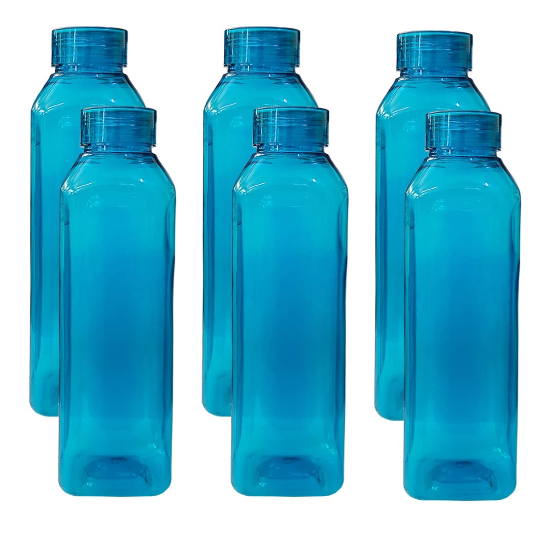 Urbane Home BPA Free Plastic Water Bottles | Unbreakable, Leak Proof, 100% Food Grade Plastic | For Kids & Adults | Refrigerator Plastic Bottle Set of 6|Blue