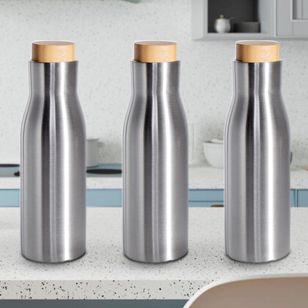 The Better Home Insulated Stainless Steel Water Bottle with Bamboo Lid 500 Ml | Non-Toxic & BPA Free | Hot for 18 Hours,Cold for 24 Hours | Water Bottle for Home Office and Kids Pack of 3