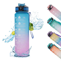 Homestic Sipper Bottle 1 Litre | Motivational Water Bottle with Water Tracker & Time Marker | Leakproof, BPA Free, Fitness Sports Water Bottle with Measurements (Gradient Blue & Purple)