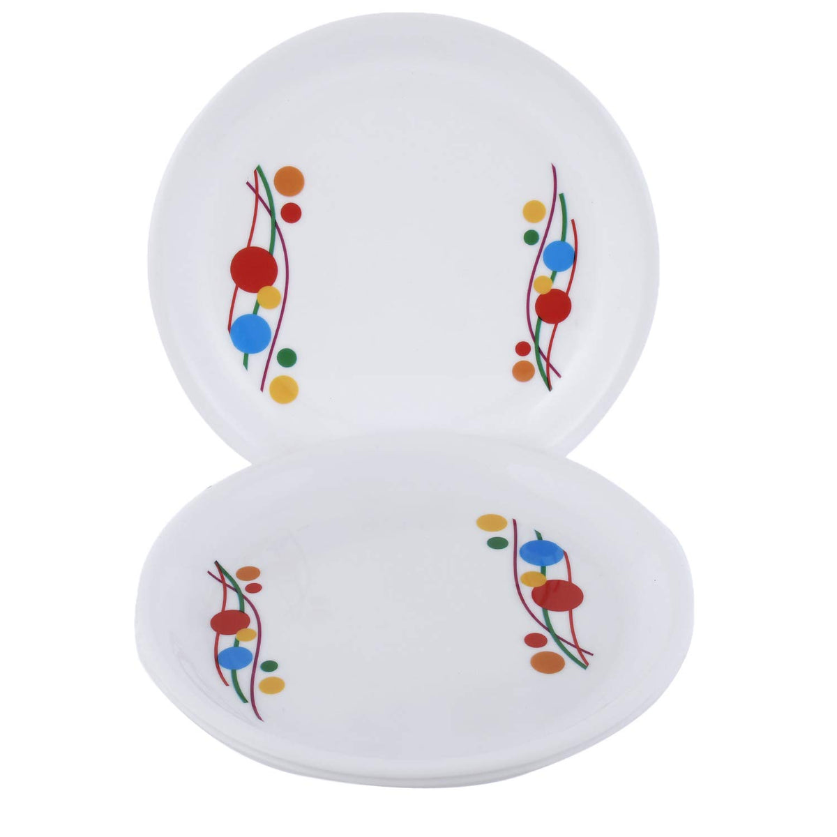 Kuber Industries Printed Small Round 3 Pieces Unbreakable Virgin Plastic Microwave Safe Dinner/Serving Plates (White) - CTLTC44417