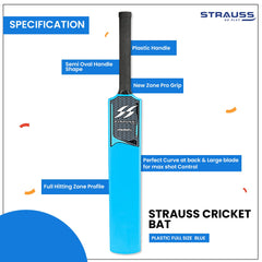 Strauss Rebel Plastic Cricket Bat (34'' X 4.5'' inch), for All Age Group (Blue)