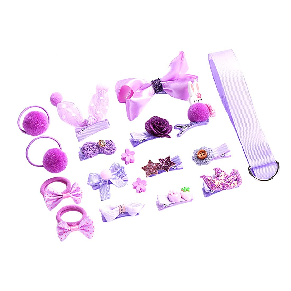 Melbees by Yellow Chimes Kids Hair Accessories for Girls Hair Accessories Combo Set Purple 18 Pcs Baby Girl's Hair Clips Set Cute Ponytail Holder Claw Clip Bow Clips For Girls Assortment Gift set for Kids Teens Toddlers