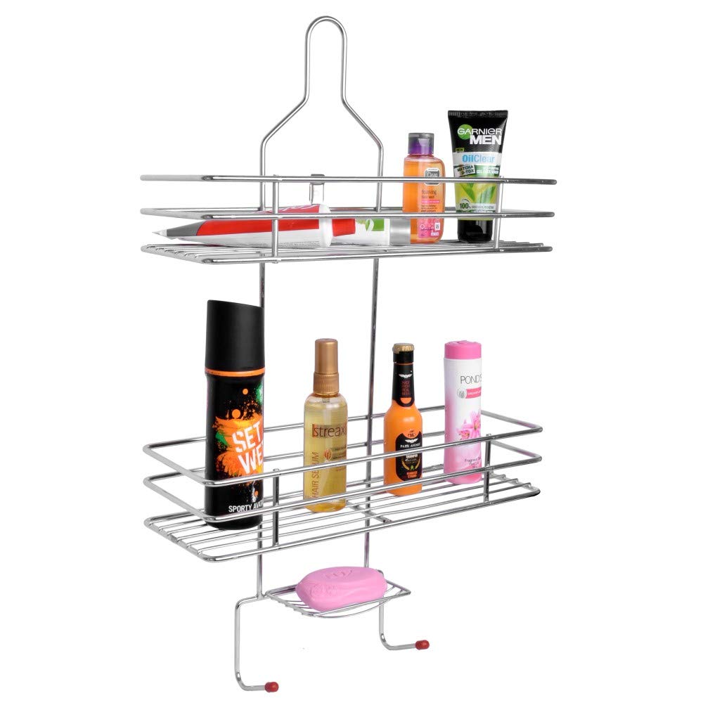 Plantex 5in1 Stainless Steel Big Size Multipurpose Bathroom Shelf/Kitchen Shelf Hanger/Shower Caddy/Bathroom Accessories (Square-Chrome Silver)