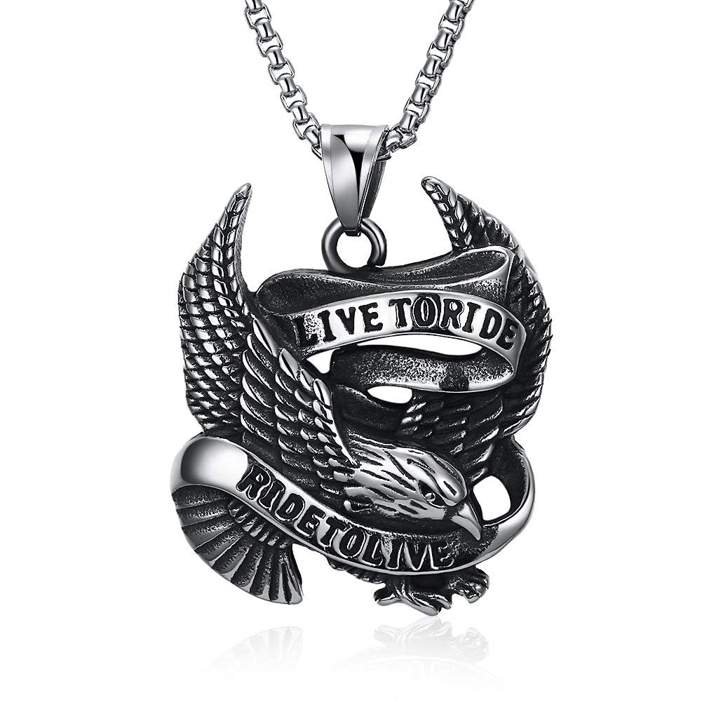 Yellow Chimes Pendant for Men Silver Men Pendant Stainless Steel Live to Ride Silver Eagle Pendant with Chain for Men and Boys.