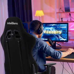 INTERCEPTOR Gaming Chair Ergonomic Design with Premium Fabric, Adjustable Neck & Lumbar Pillow, 3D Adjustable Armrests, Mesh Fabric - Black