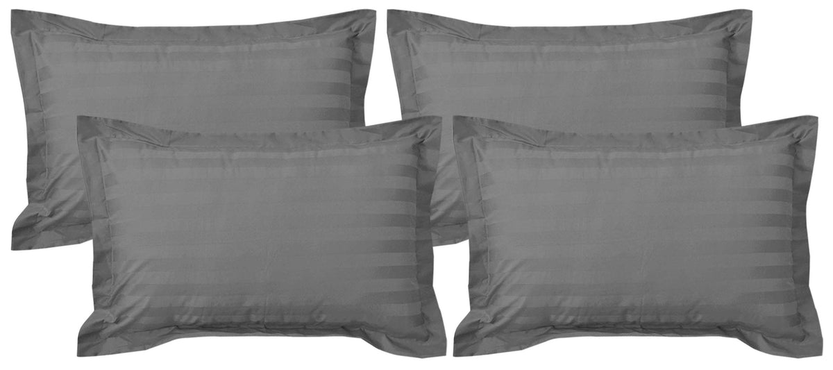 Kuber Industries 4 Pieces Cotton Luxurious Pillow Cover|Ultra Soft Satin Striped Pillow Case|Breathable & Wrinkle Free (Grey)