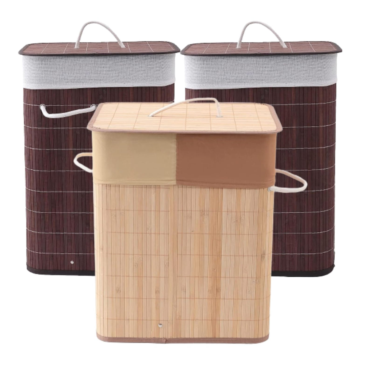 SAVYA HOME Bamboo Laundry basket with lid | Laundry bags for clothes | Foldable & Durable with liner bag | Perfect cloth basket, toys organiser storage|Pack of 3