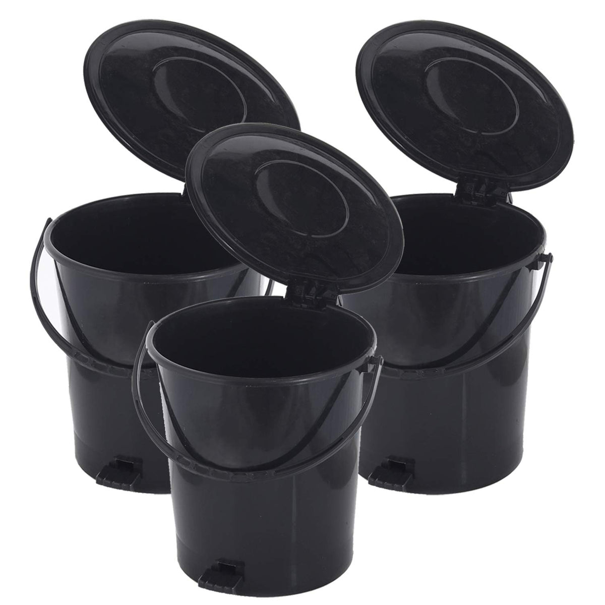 Kuber Industries 3 Pieces Plastic Dustbin Garbage Bin with Handle, 10 Liters (Black) - CTKTC034641
