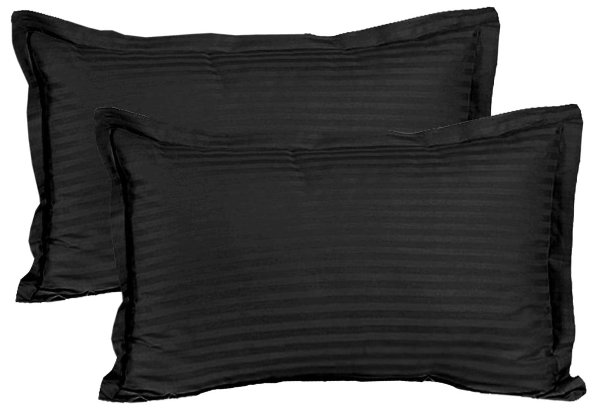 Kuber Industries 2 Pieces Cotton Luxurious Satin Striped Pillow Cover Set-17"x27" (Black) - CTKTC40333, 200 TC