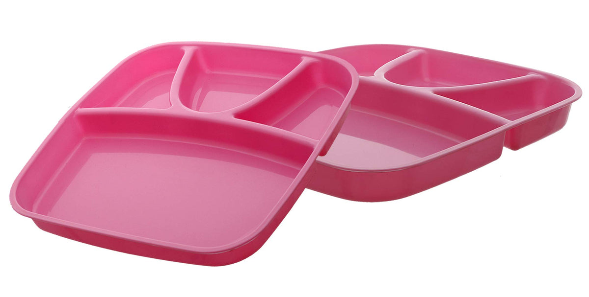 Kuber Industries 2 Pieces Microwave Safe Plastic Food Plate with Partitions (Pink) - CTKTC37546,Standard