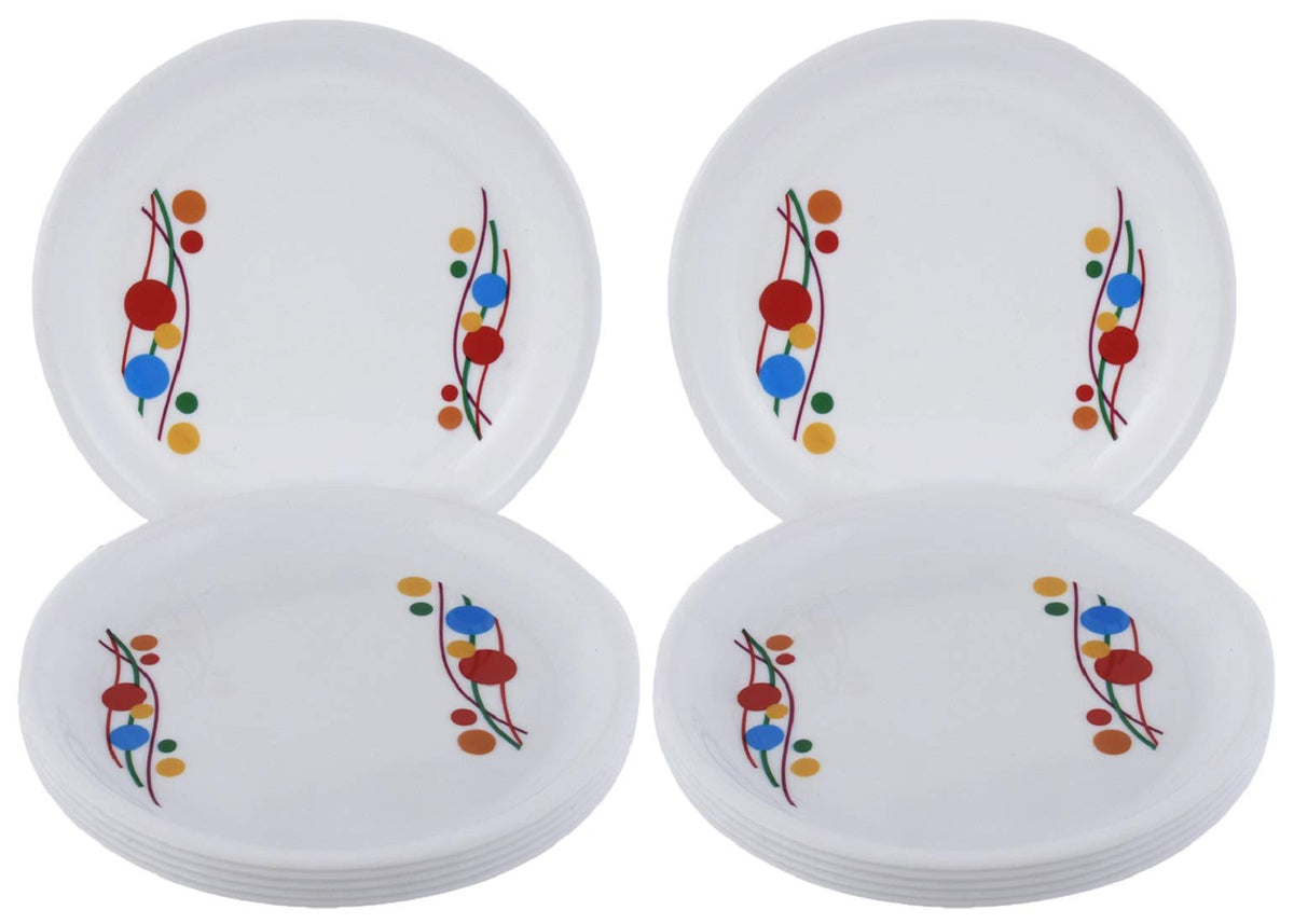 Kuber Industries Printed Small Round 12 Pieces Unbreakable Virgin Plastic Microwave Safe Dinner/Serving Plates (White) - CTLTC44423