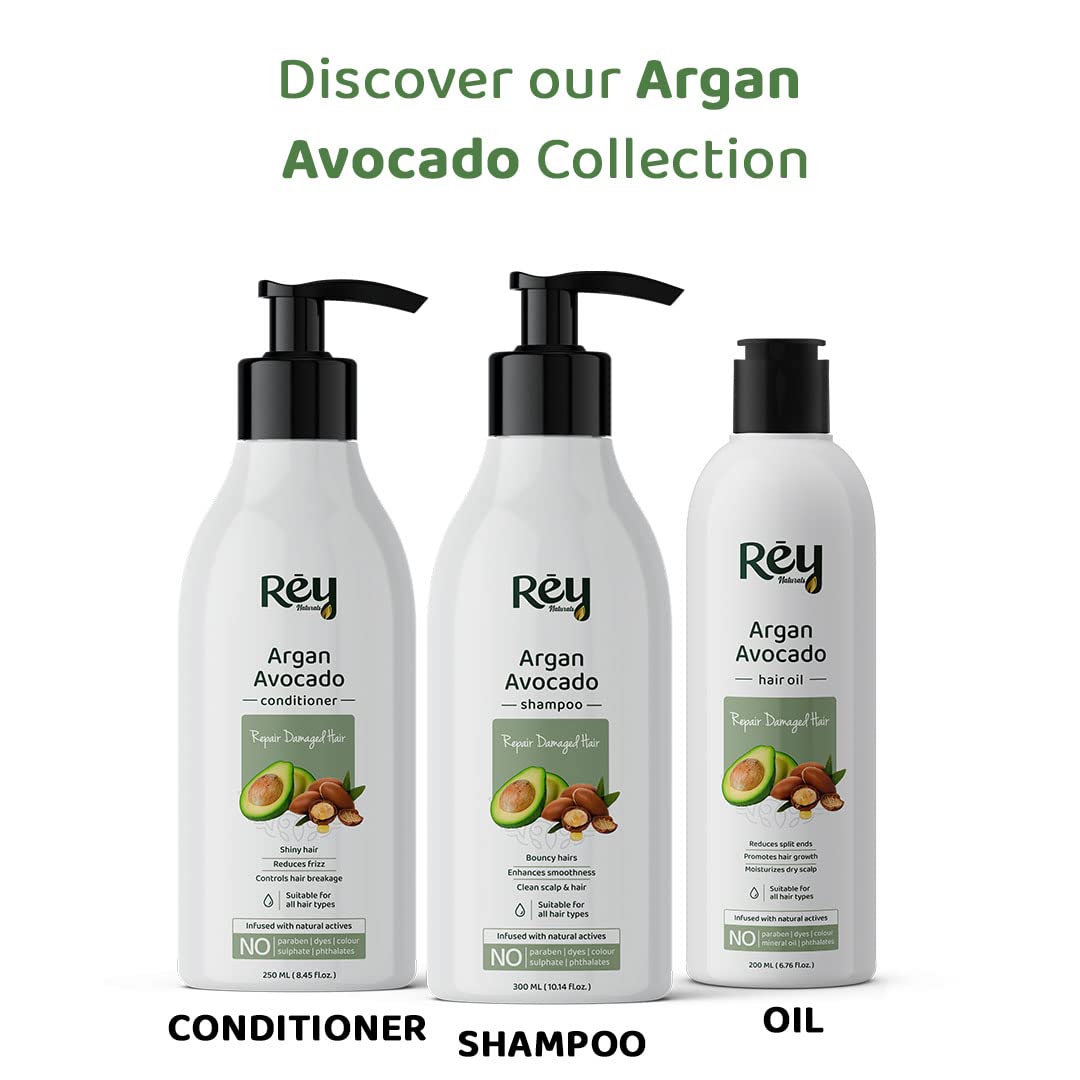 Rey Naturals Hair Oil | Moroccan Argan Oil + Avocado Oil to Repair Damaged Hair | Natural Actives| Paraben and Sulphate Free| For Hair Growth and Reduced Split Ends| Suitable for Men and Women |200 ML