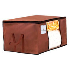 Kuber Industries Rectangular Non Woven Underbed Bag|Storage Organiser|Blanket Cover with Transparent Window|Storage Bag for Clothes Large|Pack of 2 (Dark Brown)