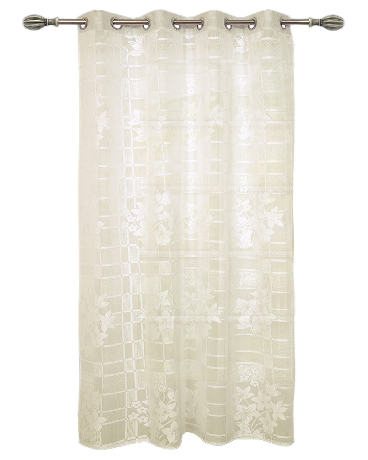 Heart Home Flower Print 7 Feet Cotton Door Curtain for Living Room, Bed Room, Kids Room with 8 Eyelets (Cream)-50HH01052