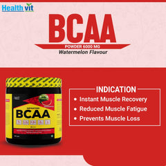 Healthvit Fitness BCAA 6000mg 2:1:1 with L-Glutamine & L-Citrulline Malate, 200g (10 Servings) Watermelon Flavor
