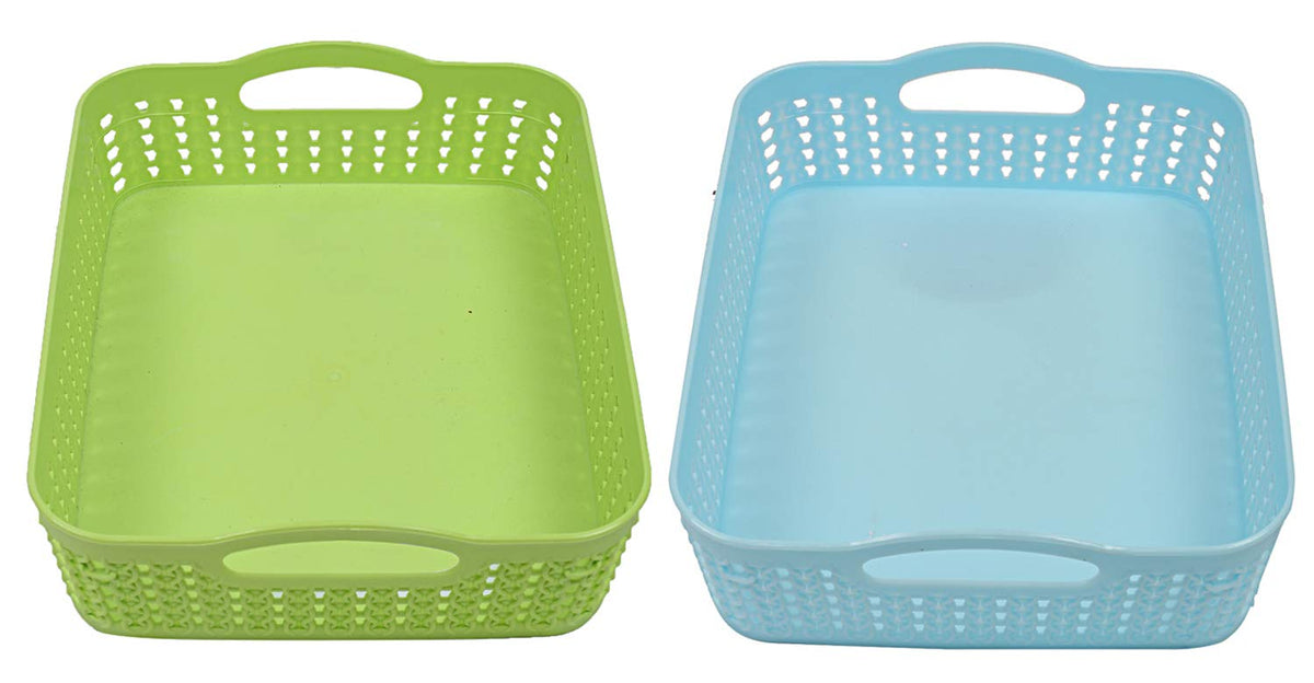 Kuber Industries Plastic 2 Pieces Multipurpose Storage Basket Set (Green & Blue)-CTKTC13412
