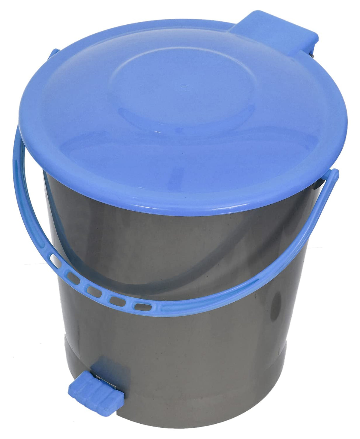 Kuber Industries Plastic Pedal Dustbin, Trashbin, Wastebin For Kitchen, Bathroom, Office Use With Handle, 10 Liter (Grey & Blue)-47KM0974