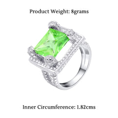 Yellow Chimes Rings for Women Silver Plated Natural Light Green Emerald Gemstones Square Shaped Crystal Rings for Women and Girl's (Size 6)