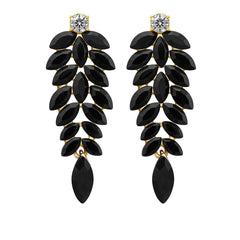 Yellow Chimes Elegant Gold Plated Leaf Crystal Dangle Earrings for Women and Girls (Black)