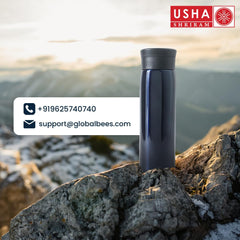 USHA SHRIRAM Insulated Stainless Steel Water Bottle | Water Bottle for Home, Office & Kids | Hot for 18 Hours, Cold for 24 Hours | Rust-Free & Leak-Proof (600 ml, Navy)