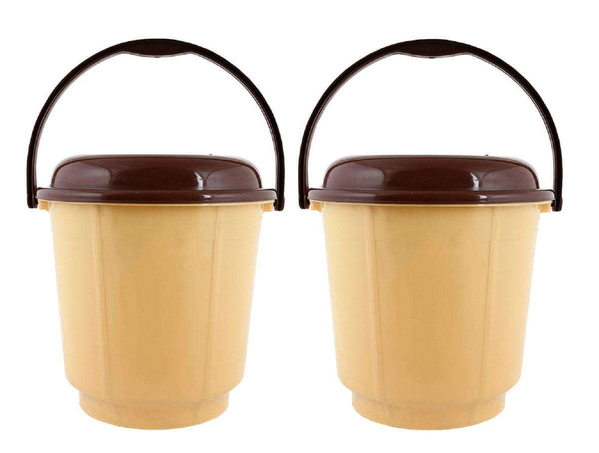 Kuber Industries Multipurpose Plastic Bucket with Lid 18 LTR (Cream)-Pack of 2-KUBMART15246