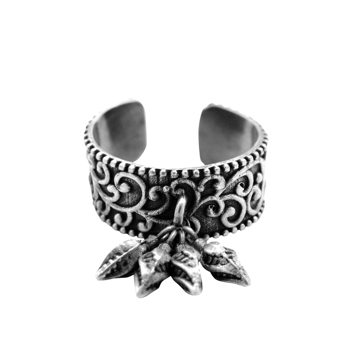 TEEJH Abhilasha Silver Oxidized Multi Leaves Ring For Women