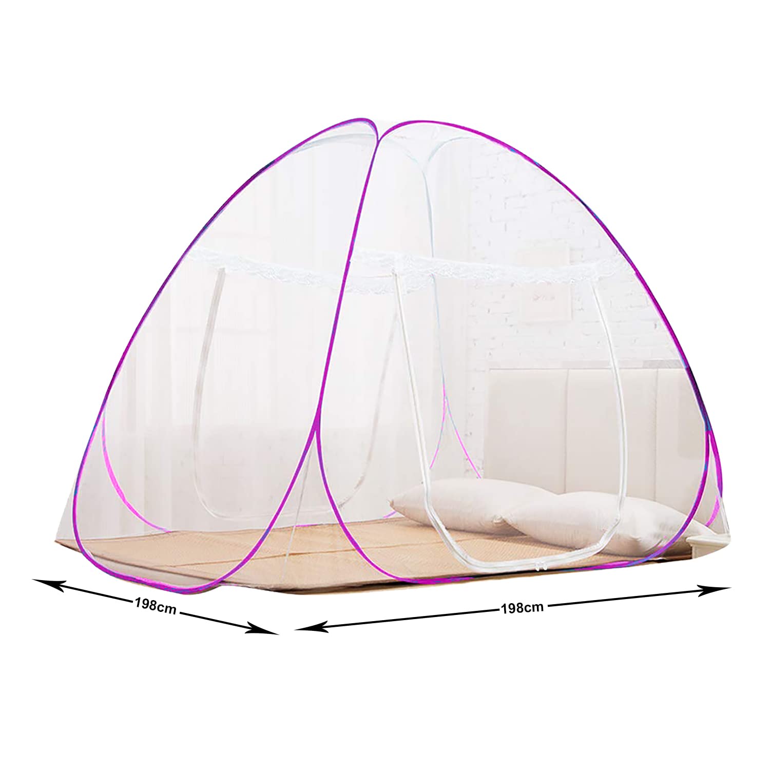 Kuber Industries Mosquito Net for Double Bed|Easily Foldable Machardani|Nylon Strong Net|King Queen Size & Corrosion Resistant|Size 200 x 200 x 145 CM (Pink)-46KM0459, Standard