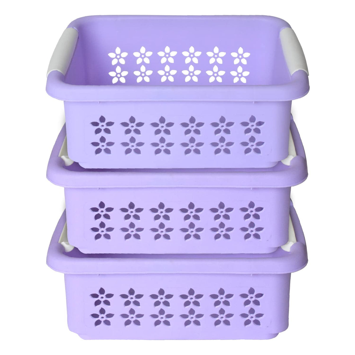 Kuber Industries Multipurpose Rectangle Shape Plastic Storage Basket for Kitchen, Fruit Basket, Office Table, Storage Organizer Small Pack of 3 (Purple)