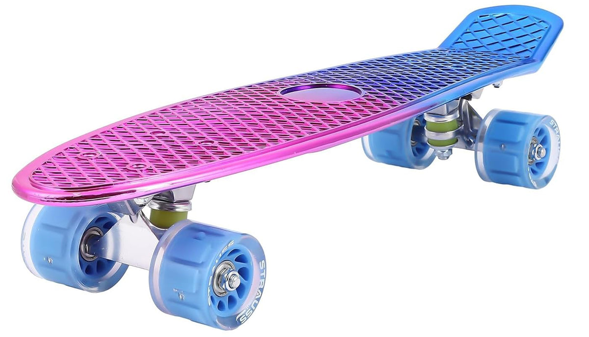 STRAUSS Fibreglass Cruiser Skateboard| Penny Skateboard| Casterboard | Hoverboard | Anti-Skid Board with High Precision Bearings | Ideal for 8 Years Old and above | 22 X 6 Inch,(Pink,Blue)