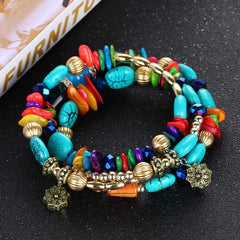 Yellow Chimes Bracelet for Women and Girls Fashion Blue Beads Bracelets for Women | Bohemian Bead Bracelet | Stretch Beaded Layered Bracelet | Birthday Gift For girls and Women