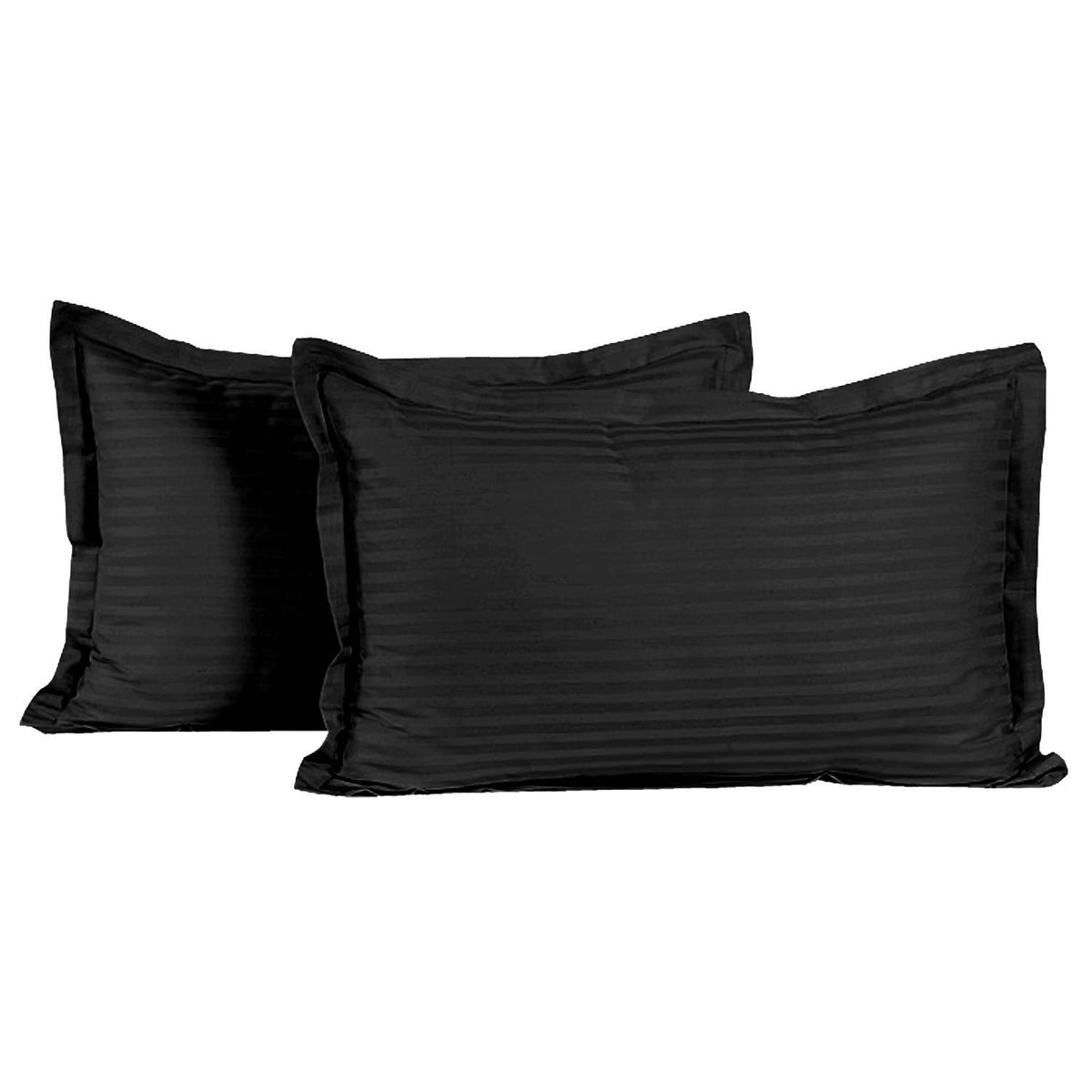 Kuber Industriesotton Luxurious Satin Striped Pillow Cover|Ideal 17x27 Inch Size|Soft & Smooth Cotton|Pack of 2 (Black), CTKTC13946, Standard, 144 TC