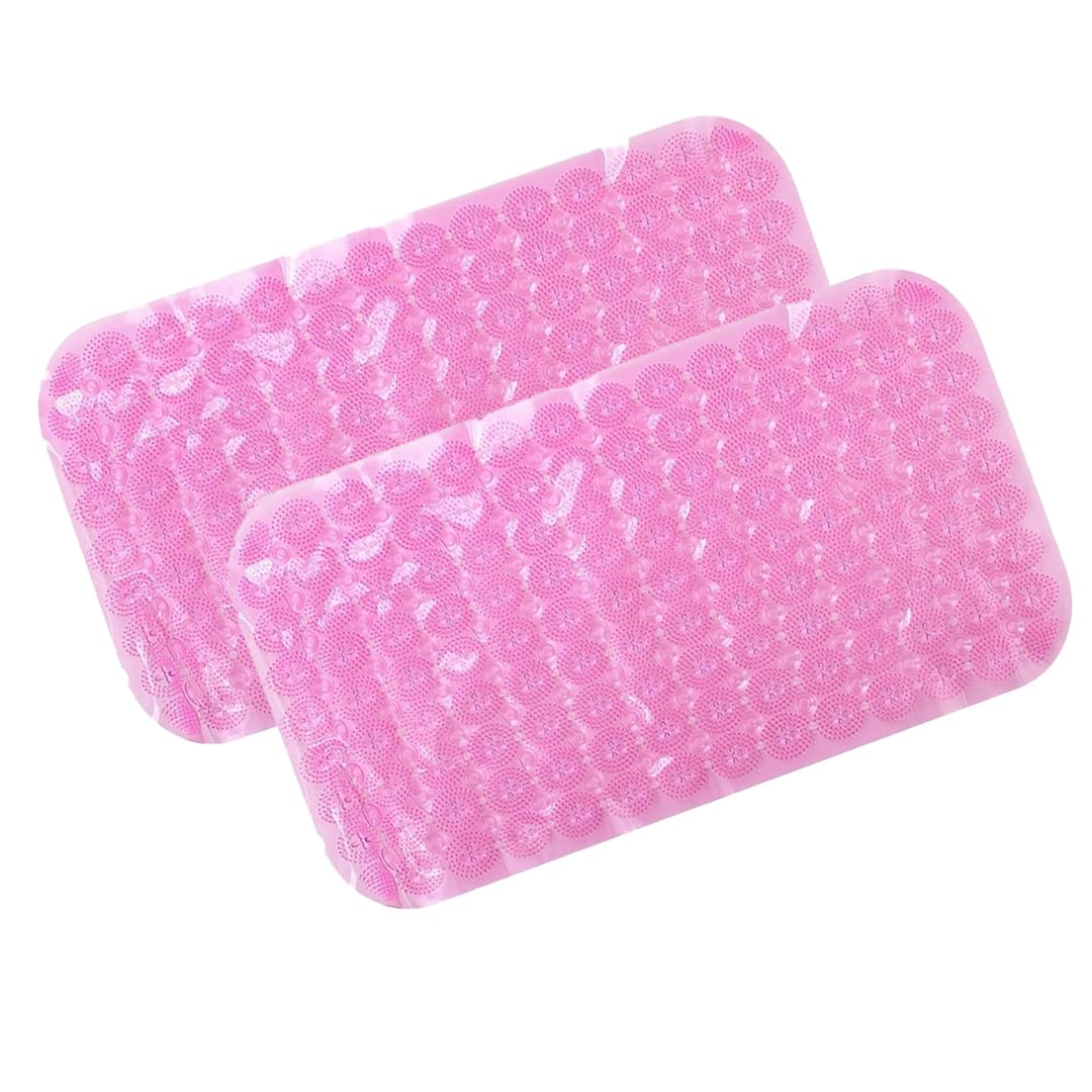 Savya Home Anti Skid Bath Mat for Bathroom, PVC Bath Mat with Suction Cup, Machine Washable Floor Mat (67x37 cm)| Light Pink