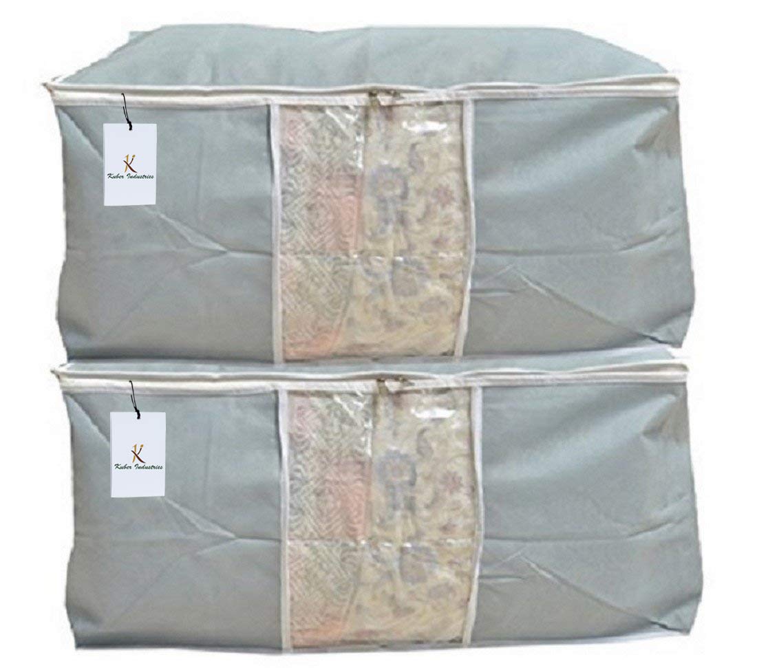 Kuber Industries Underbed Storage Bag, Storage Organiser, Blanket Cover - Grey, Extra Large - Code-Udb02 (Underbedorga02) -Set of 2 Pieces, Rectangular
